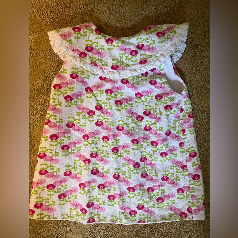 Custom Girls' Pink Green Floral Ruffled Collar Dress